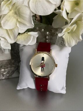 Red Suede Gold-Tone Women's Watch with Novelty Dial